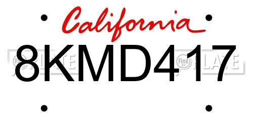 8KMD417 California License Plate