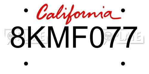 8KMF077 California License Plate
