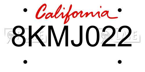 8KMJ022 California License Plate
