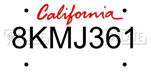 8KMJ361 California License Plate