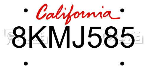 8KMJ585 California License Plate