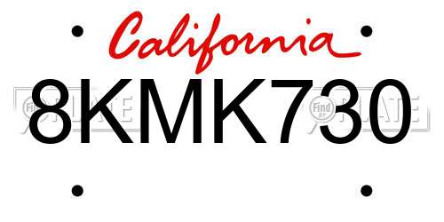 8KMK730 California License Plate