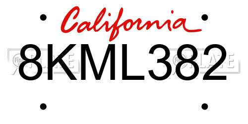 8KML382 California License Plate
