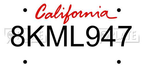 8KML947 California License Plate