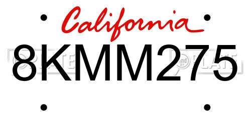 8KMM275 California License Plate