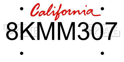 8KMM307 California License Plate