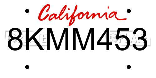 8KMM453 California License Plate