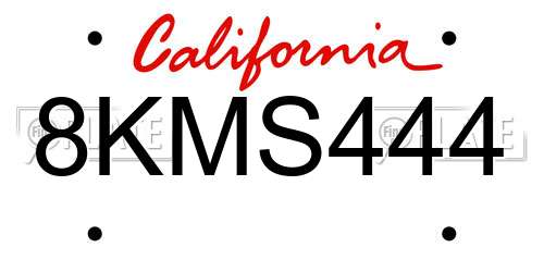8KMS444 California License Plate
