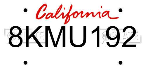 8KMU192 California License Plate