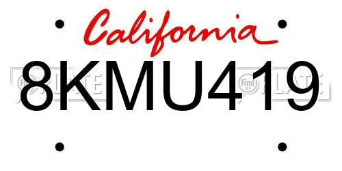 8KMU419 California License Plate