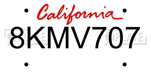 8KMV707 California License Plate