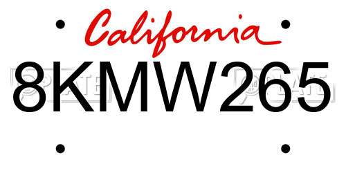 8KMW265 California License Plate