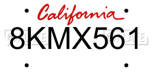 8KMX561 California License Plate