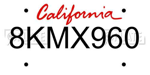 8KMX960 California License Plate
