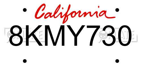 8KMY730 California License Plate
