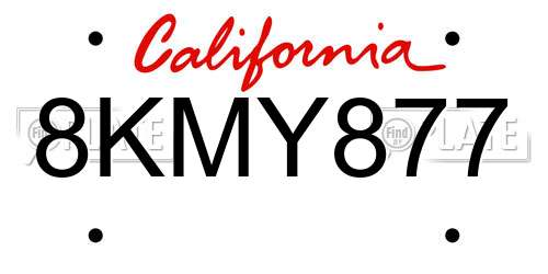 8KMY877 California License Plate