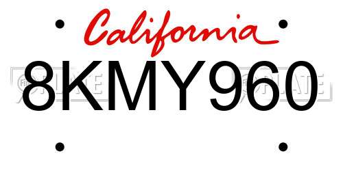 8KMY960 California License Plate