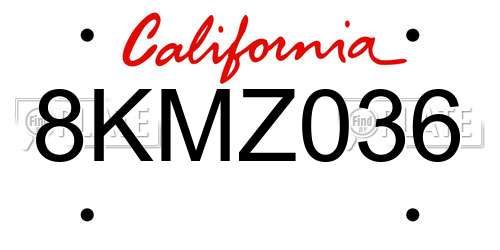 8KMZ036 California License Plate