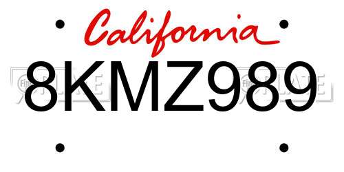 8KMZ989 California License Plate