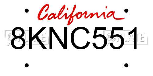 8KNC551 California License Plate
