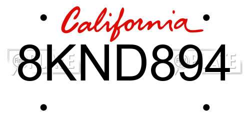 8KND894 California License Plate