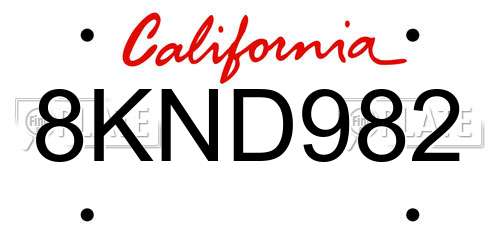 8KND982 California License Plate