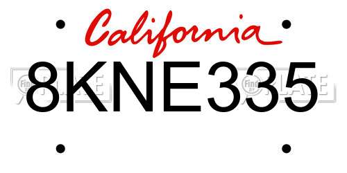8KNE335 California License Plate