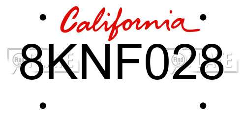 8KNF028 California License Plate