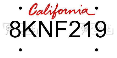 8KNF219 California License Plate