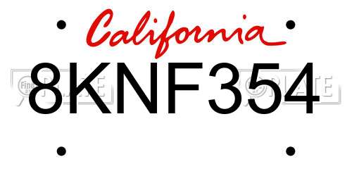 8KNF354 California License Plate
