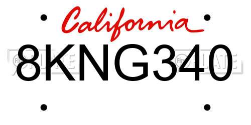 8KNG340 California License Plate