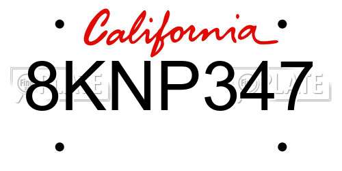 8KNP347 California License Plate