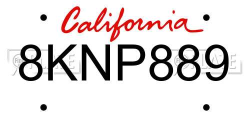 8KNP889 California License Plate