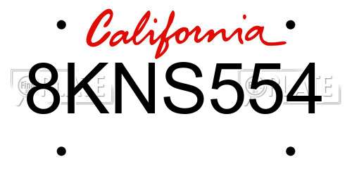 8KNS554 California License Plate