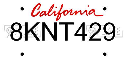 8KNT429 California License Plate