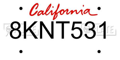 8KNT531 California License Plate