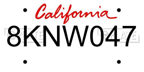 8KNW047 California License Plate