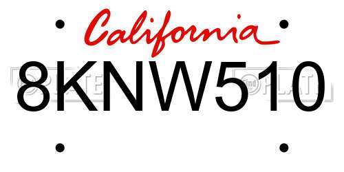 8KNW510 California License Plate
