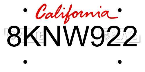 8KNW922 California License Plate