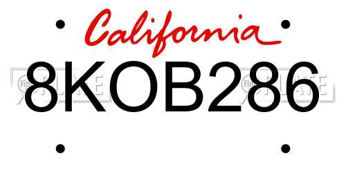 8KOB286 California License Plate