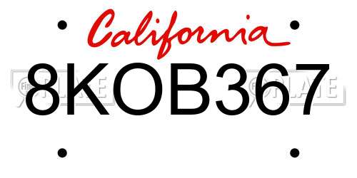 8KOB367 California License Plate