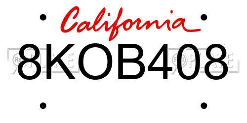 8KOB408 California License Plate