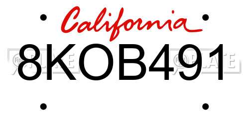 8KOB491 California License Plate