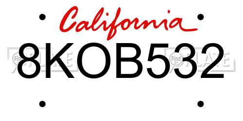 8KOB532 California License Plate