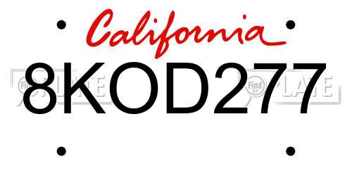 8KOD277 California License Plate