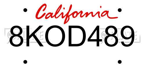 8KOD489 California License Plate