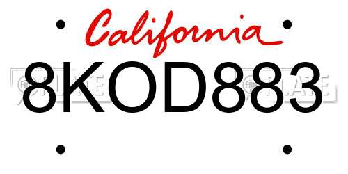 8KOD883 California License Plate