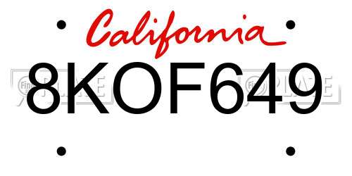 8KOF649 California License Plate