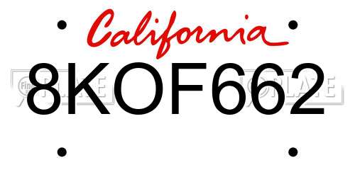 8KOF662 California License Plate