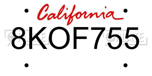 8KOF755 California License Plate